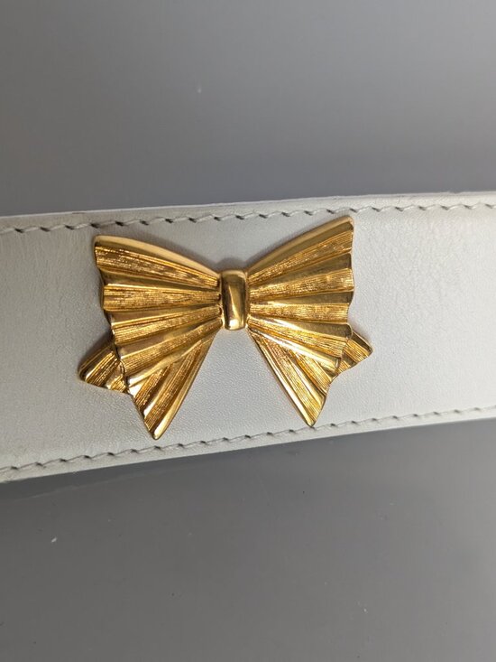 Escada Vintage White Leather Belt Gold Tone Bow Studs Bow Belt Buckle main image 6